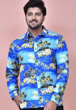 Digital Printed Cotton Shirt in Blue