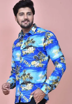 Digital Printed Cotton Shirt in Blue
