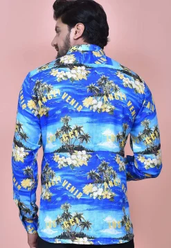 Digital Printed Cotton Shirt in Blue