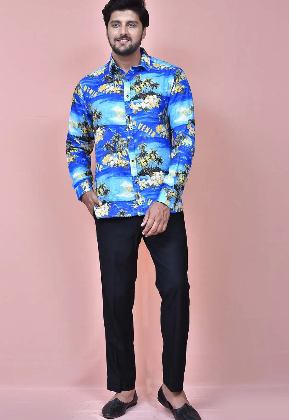 Digital Printed Cotton Shirt in Blue