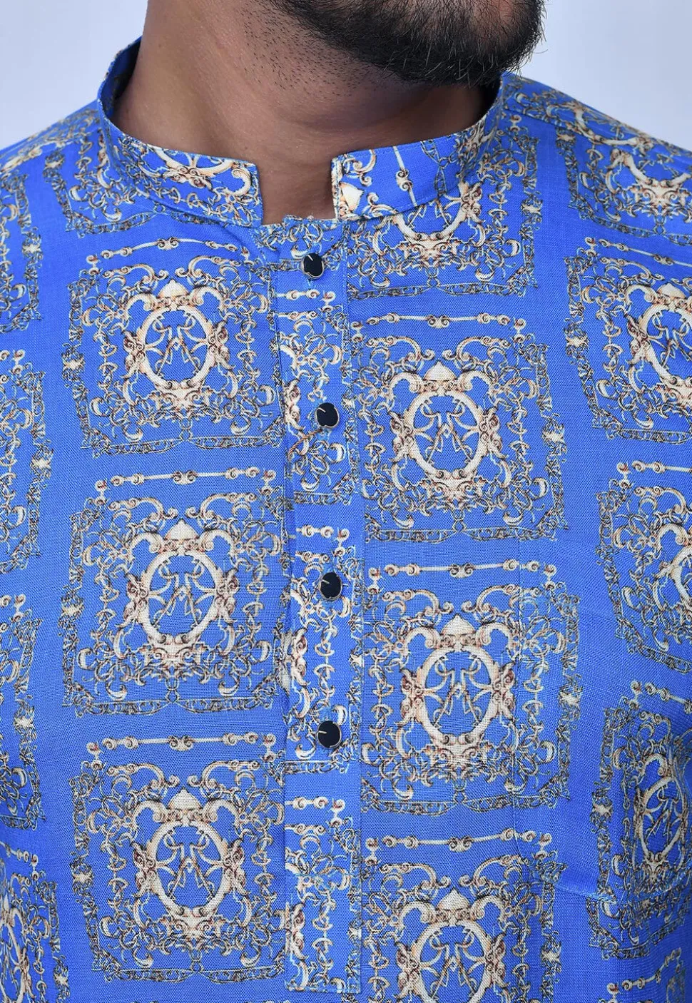 Digital Printed Cotton Short Kurta Set in Blue