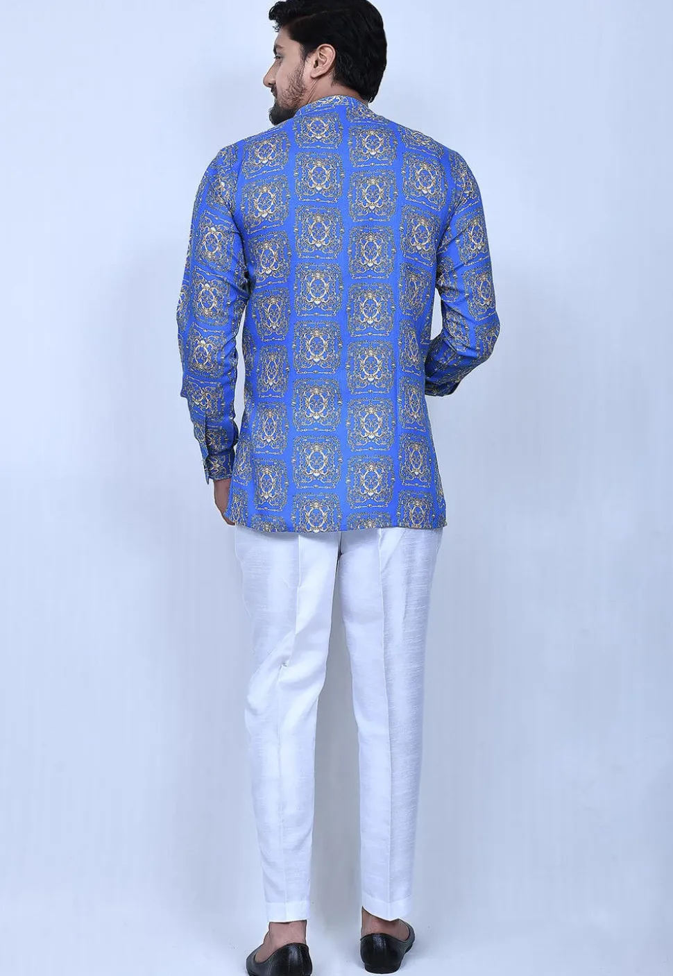 Digital Printed Cotton Short Kurta Set in Blue