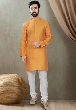 Digital Printed Cotton Silk Kurta Set in Mustard