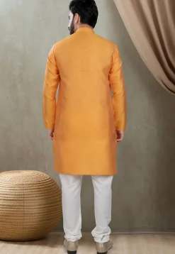 Digital Printed Cotton Silk Kurta Set in Mustard