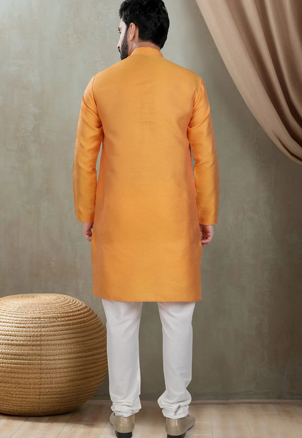 Digital Printed Cotton Silk Kurta Set in Mustard