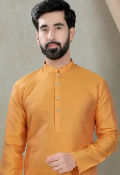 Digital Printed Cotton Silk Kurta Set in Mustard