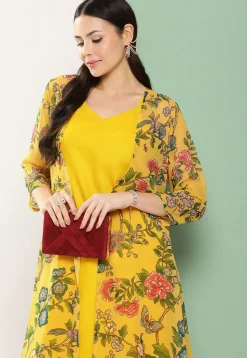 Digital Printed Cotton Silk Straight Kurta Set in Mustard