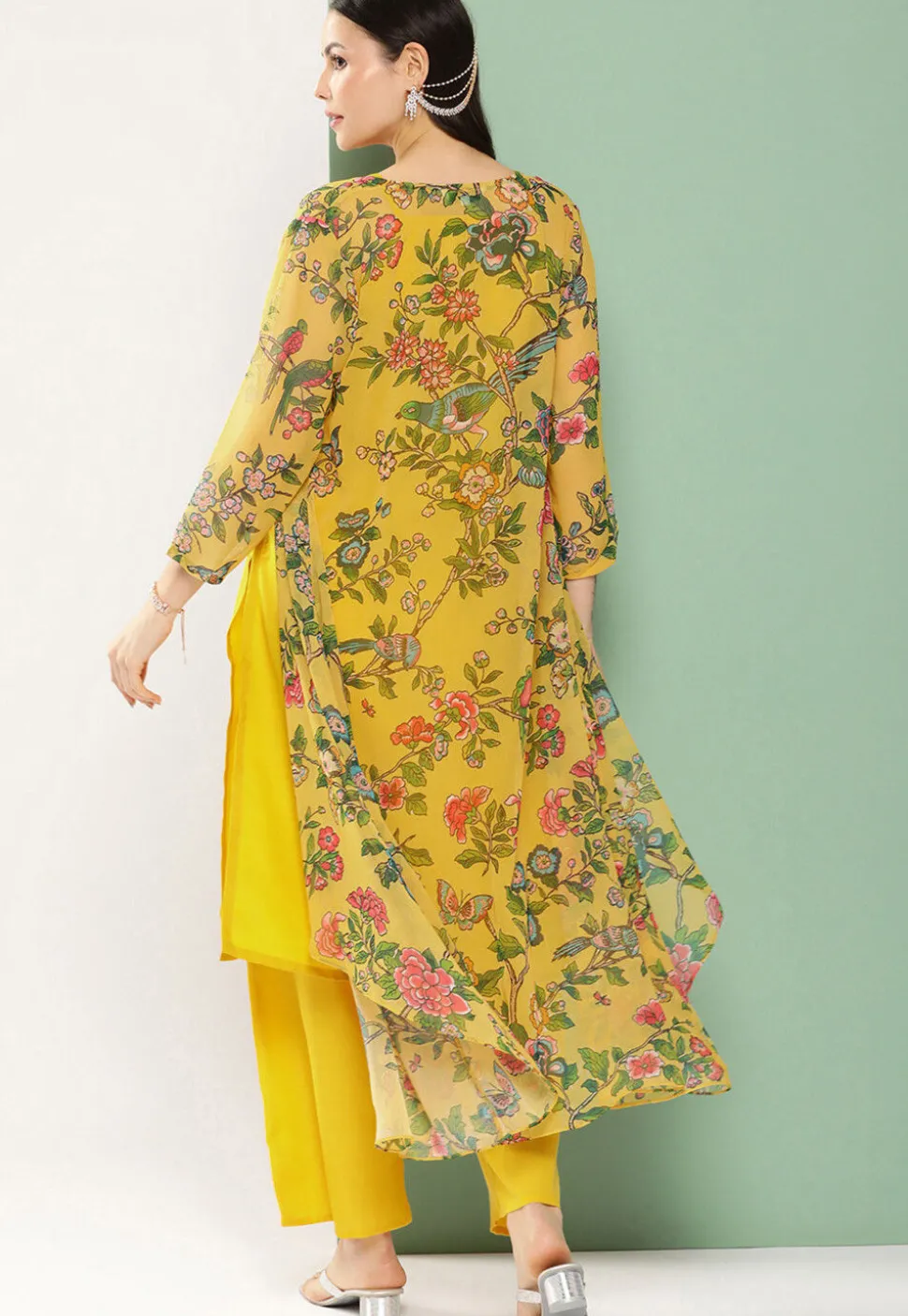 Digital Printed Cotton Silk Straight Kurta Set in Mustard