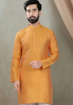 Digital Printed Cotton Silk Kurta in Mustard