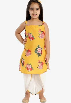 Digital Printed Cotton Silk Kurta Set in Yellow