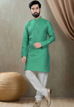 Digital Printed Cotton Silk Kurta in Green