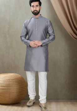 Digital Printed Cotton Silk Kurta in Grey