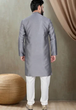 Digital Printed Cotton Silk Kurta Set in Grey