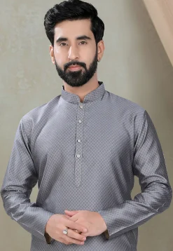 Digital Printed Cotton Silk Kurta Set in Grey