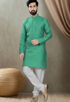 Digital Printed Cotton Silk Kurta Set in Green