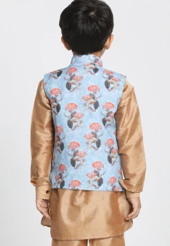 Digital Printed Cotton Silk Nehru Jacket in Sky Blue