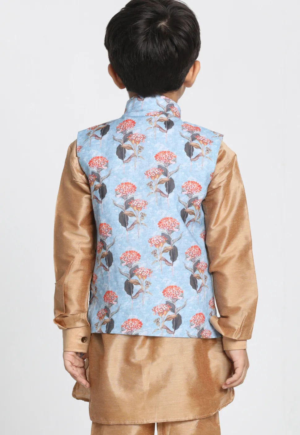 Digital Printed Cotton Silk Nehru Jacket in Sky Blue