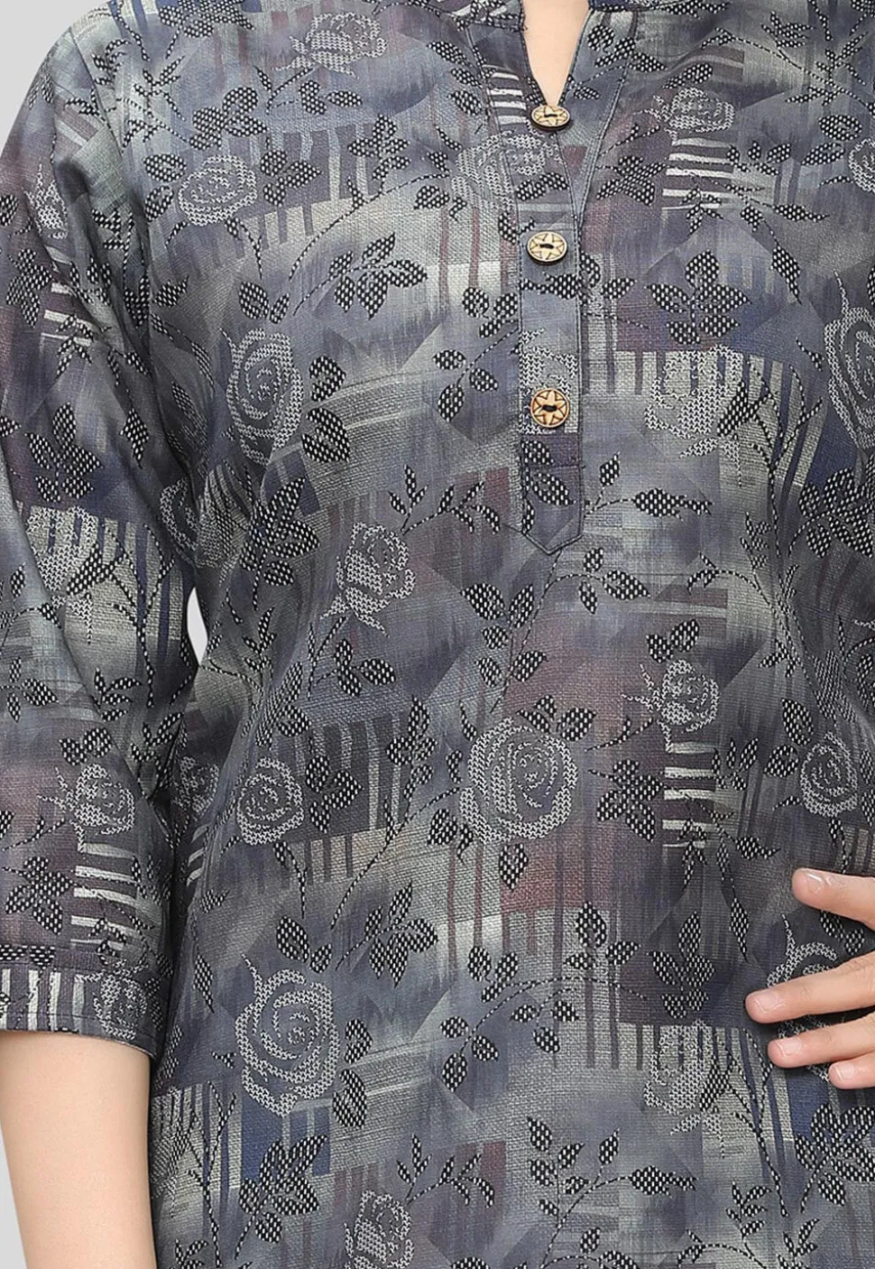 Digital Printed Cotton Slub Tunic in Grey