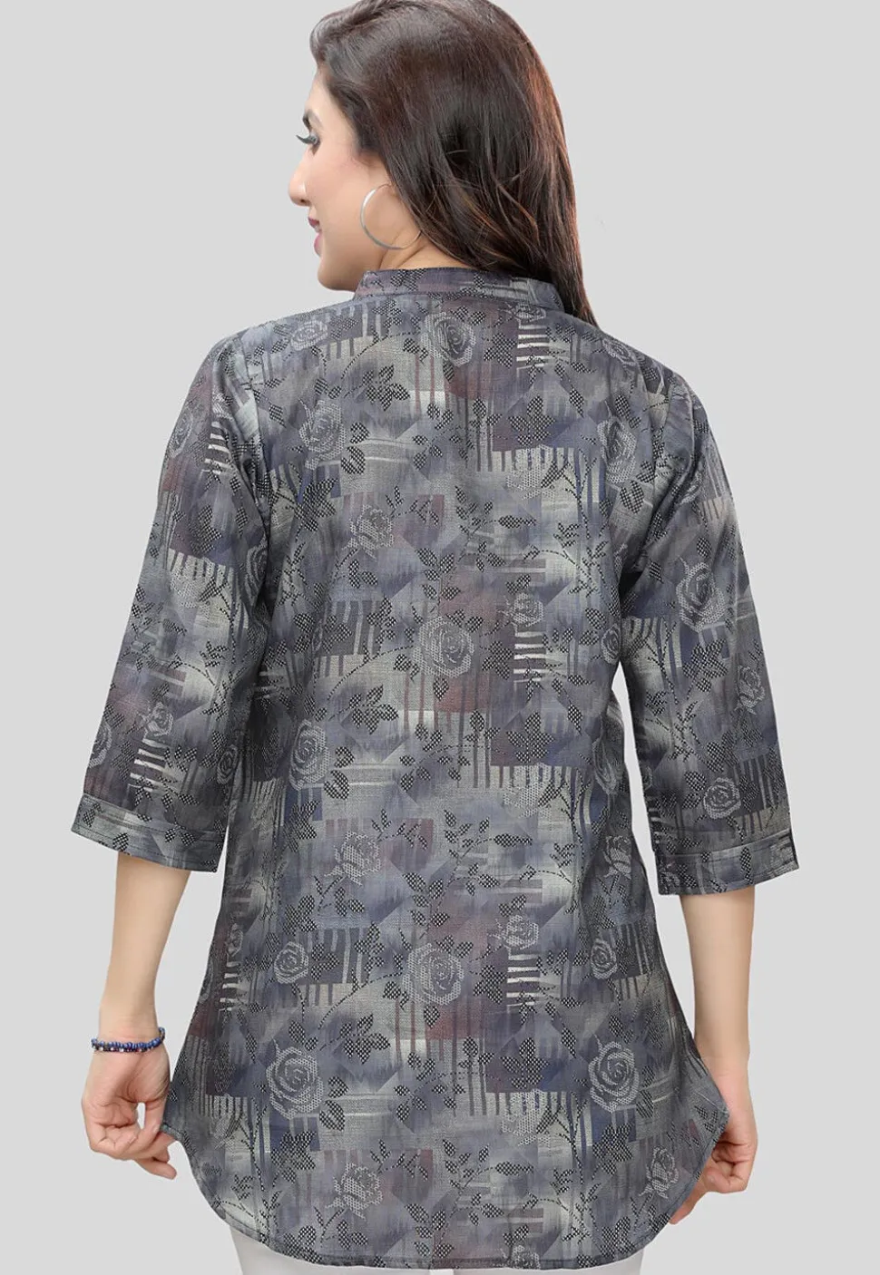 Digital Printed Cotton Slub Tunic in Grey