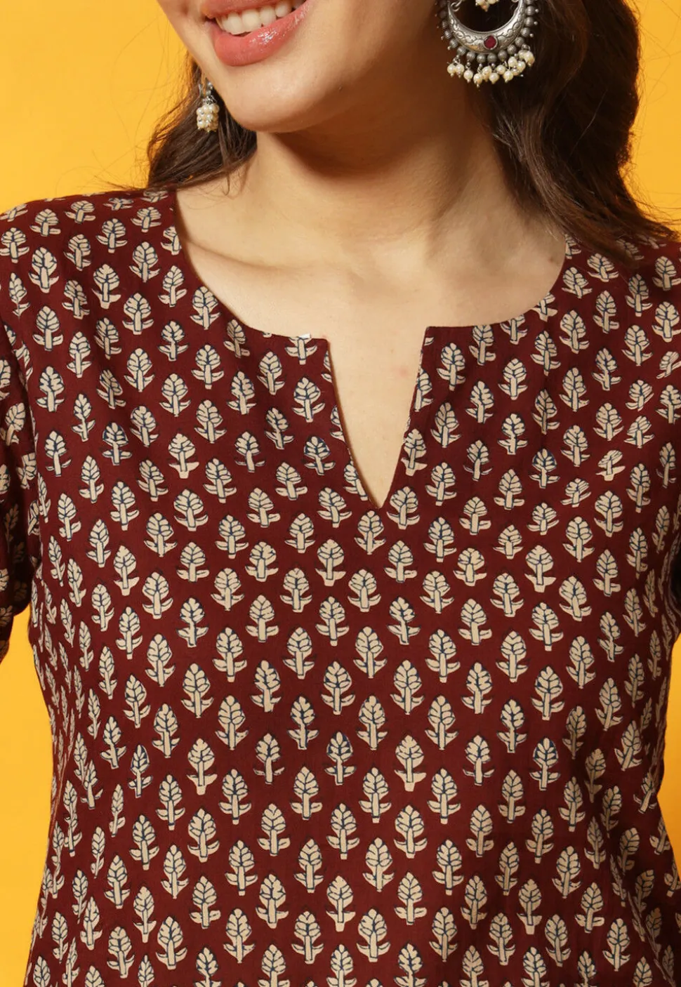 Digital Printed Cotton Straight Kurti in Maroon
