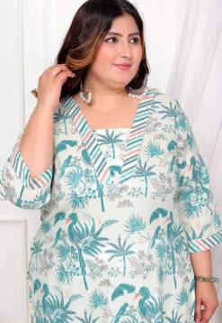 Digital Printed Cotton Straight Kurta Set in Off White