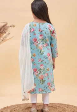 Digital Printed Cotton Straight Suit in Light Blue
