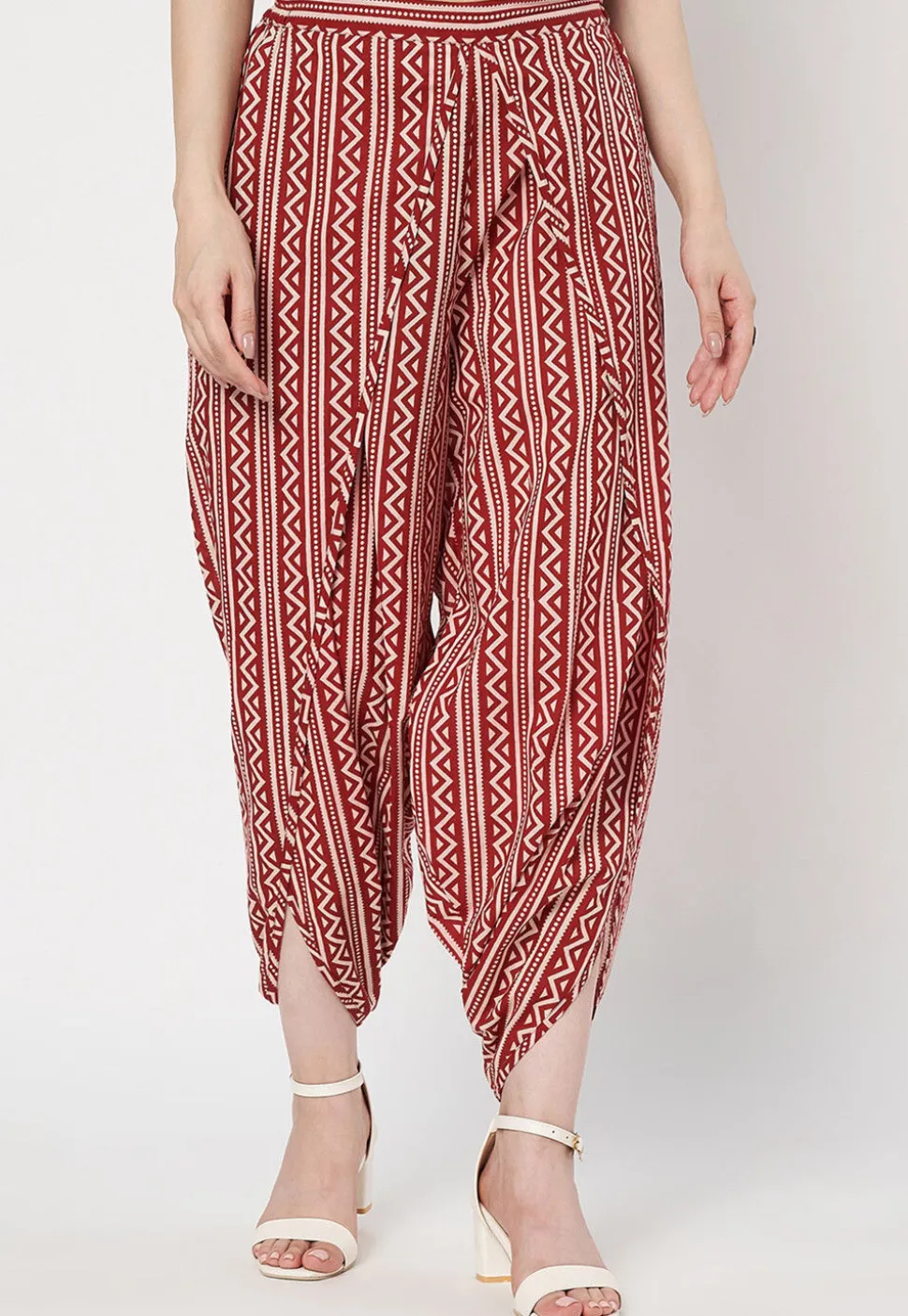 Digital Printed Cotton Tulip Pant in Maroon