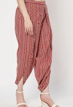 Digital Printed Cotton Tulip Pant in Maroon