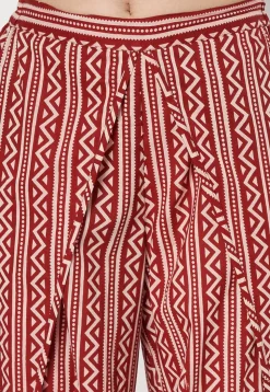 Digital Printed Cotton Tulip Pant in Maroon