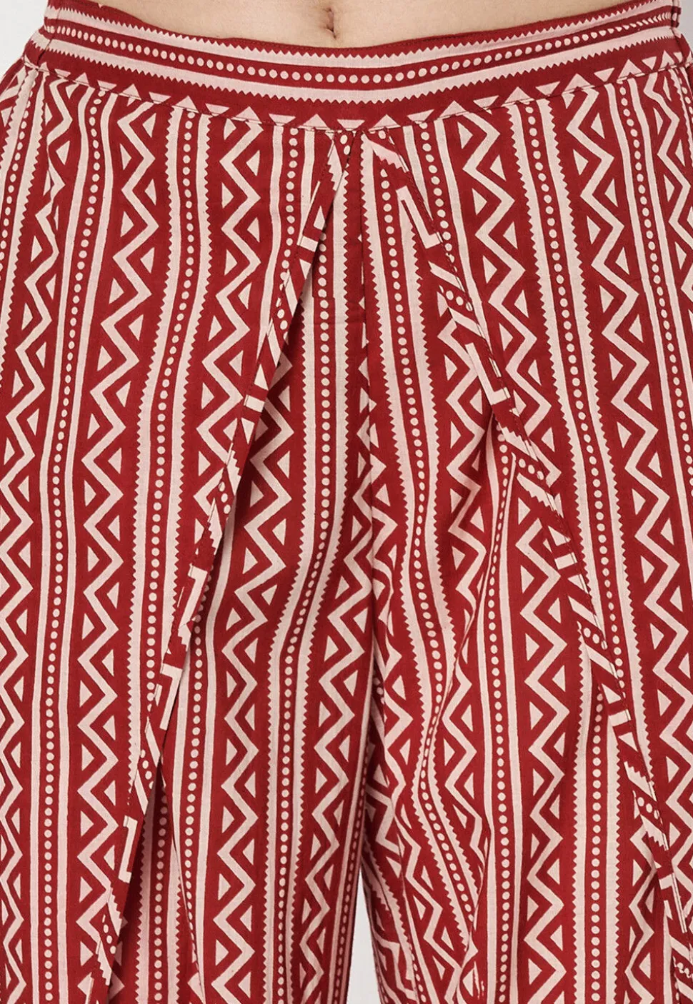 Digital Printed Cotton Tulip Pant in Maroon