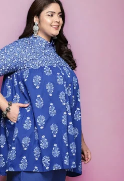 Digital Printed Cotton Tunic in Blue