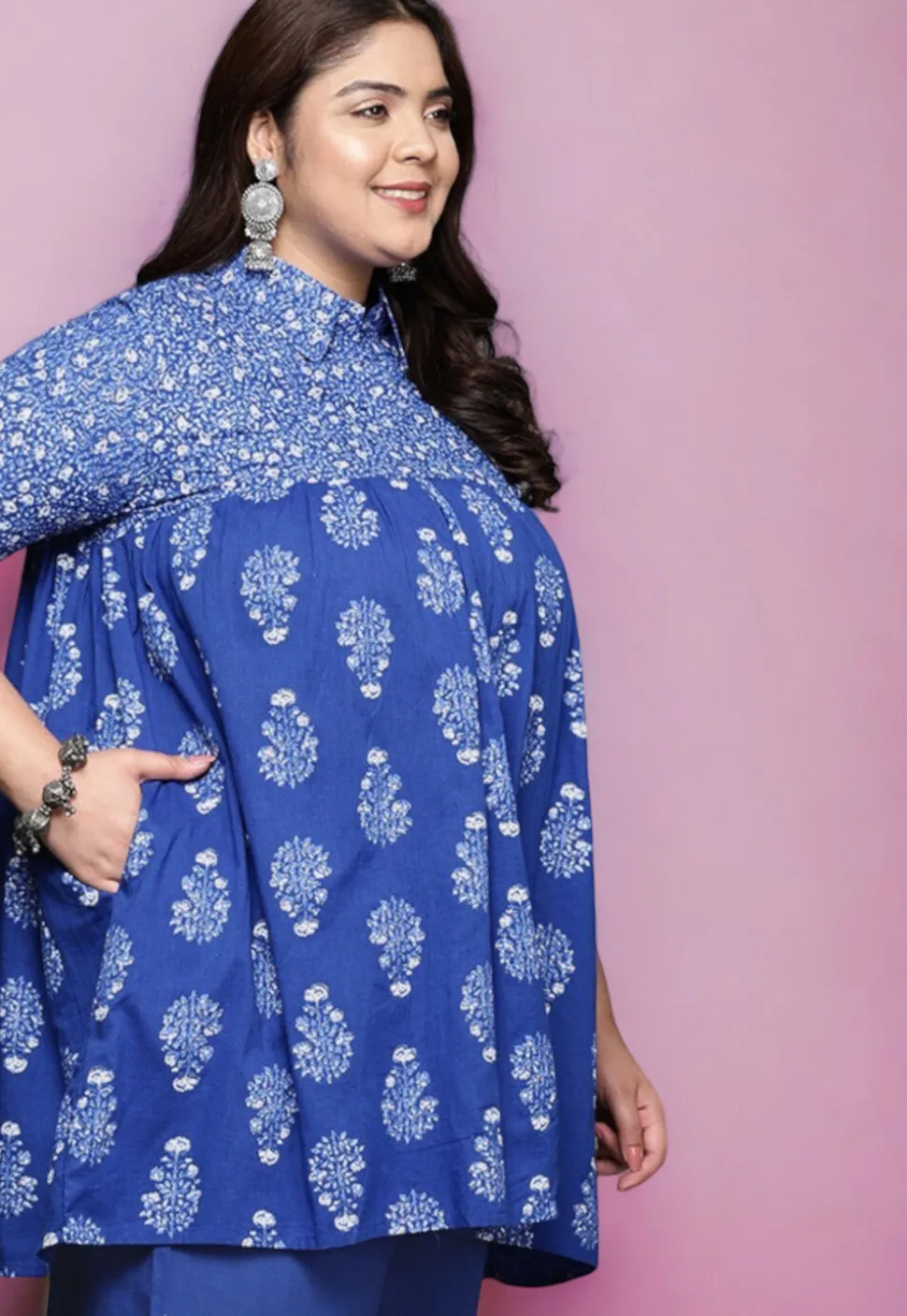 Digital Printed Cotton Tunic in Blue