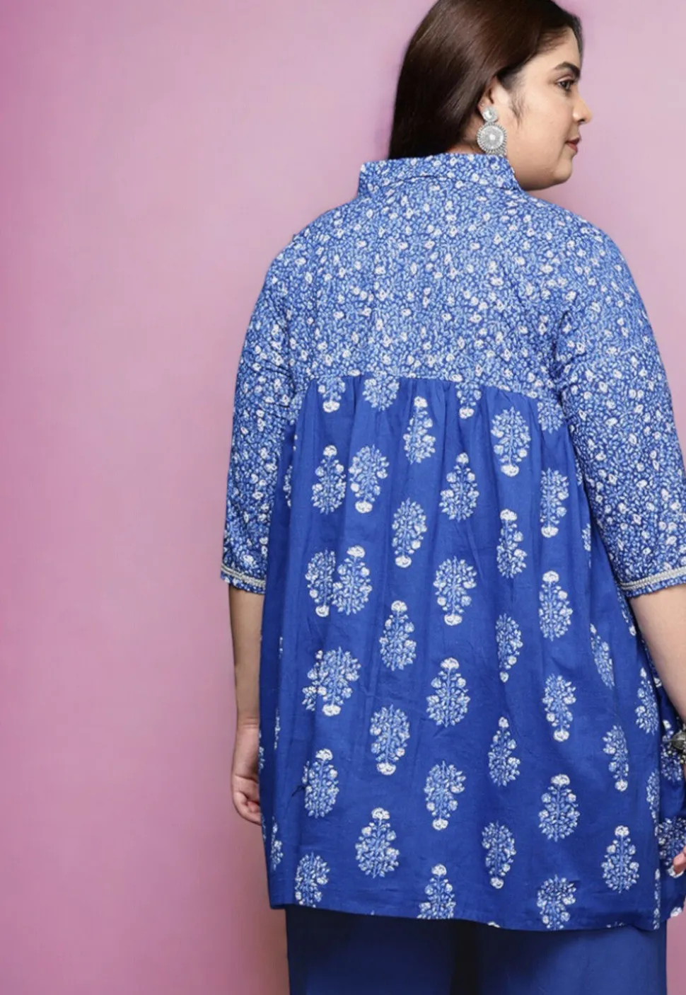 Digital Printed Cotton Tunic in Blue
