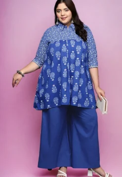 Digital Printed Cotton Tunic in Blue