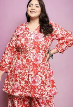 Digital Printed Cotton Tunic in Red