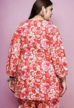 Digital Printed Cotton Tunic in Red