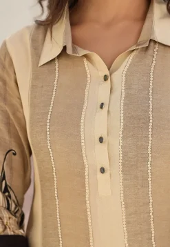 Digital Printed Crepe A Line Kurta Set in Light Beige