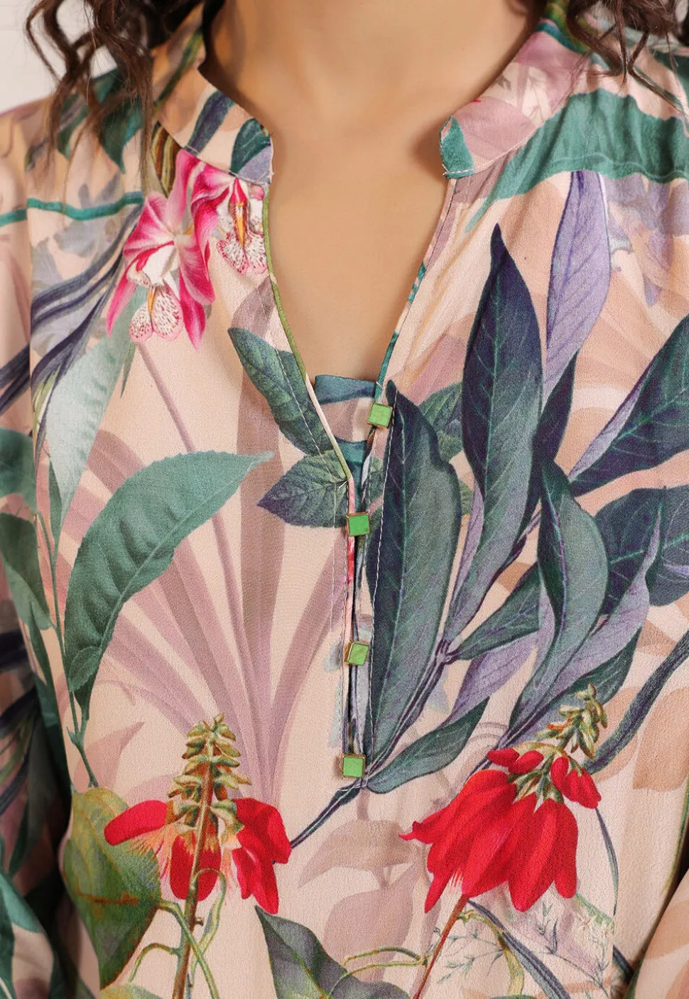 Digital Printed Crepe A Line Kurta Set in Light Fawn