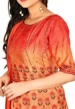 Digital Printed Crepe Abaya Style Suit in Orange