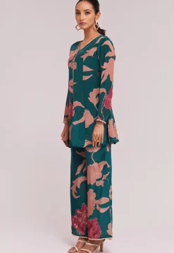 Digital Printed Crepe Co Ord Set in Teal Blue