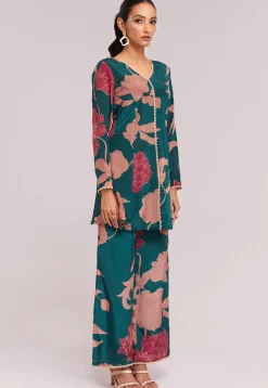 Digital Printed Crepe Co Ord Set in Teal Blue