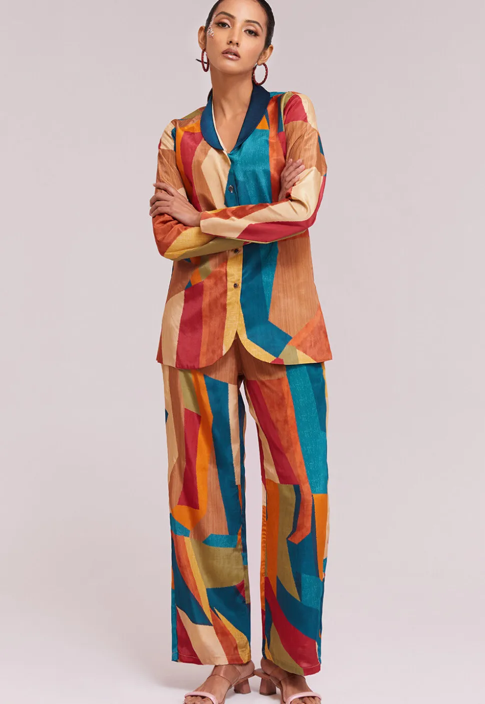 Digital Printed Crepe Co Ord Set in Multicolor