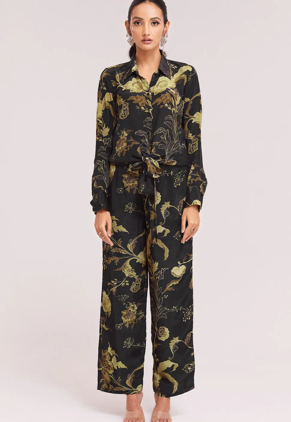 Digital Printed Crepe Co Ord Set in Black