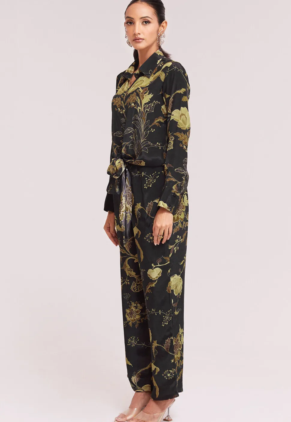 Digital Printed Crepe Co Ord Set in Black