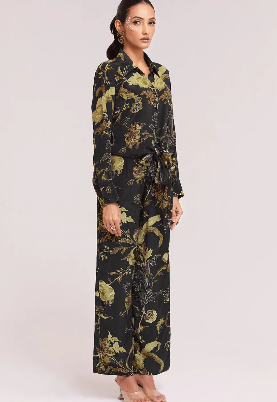 Digital Printed Crepe Co Ord Set in Black