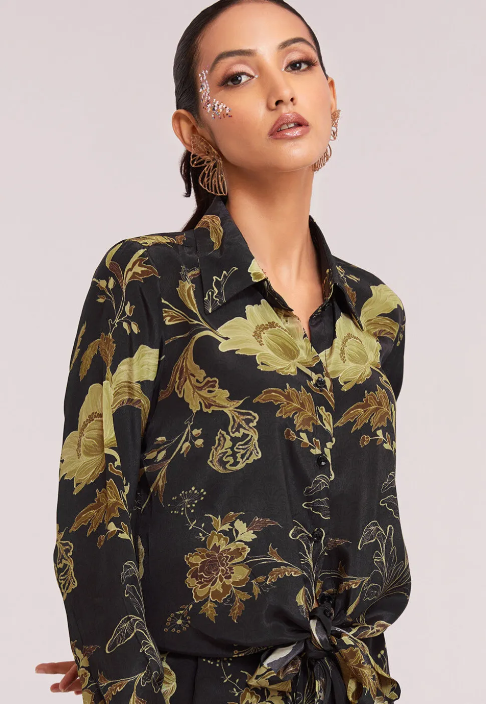 Digital Printed Crepe Co Ord Set in Black