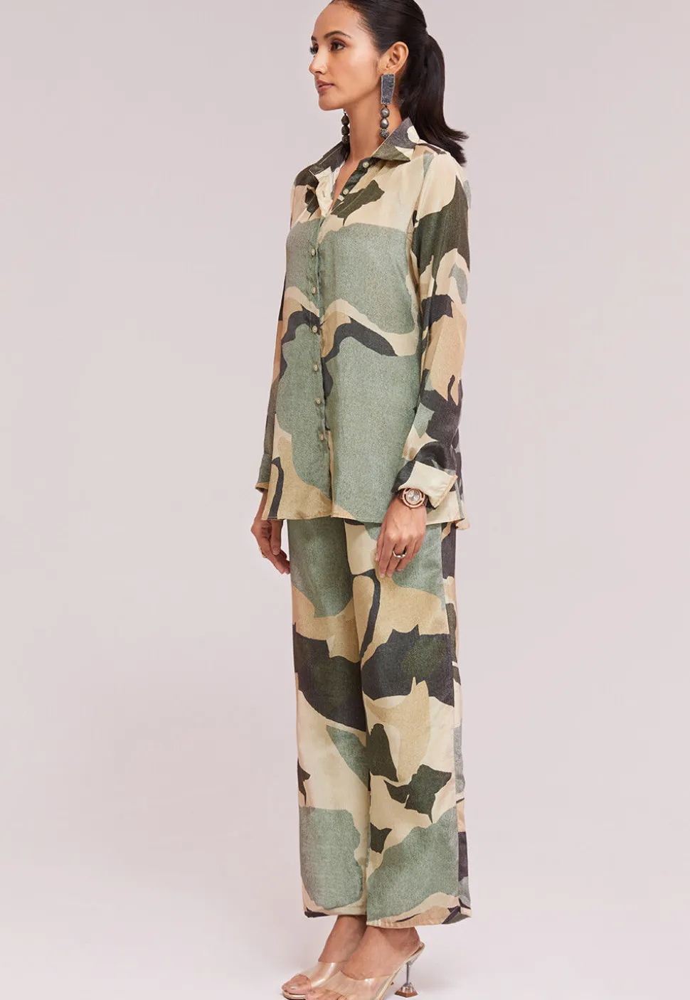 Digital Printed Crepe Co Ord Set in Multicolor
