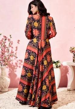 Digital Printed Crepe Crop Top Set in Black