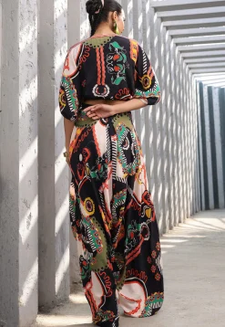 Digital Printed Crepe Crop Top Set in Multicolor