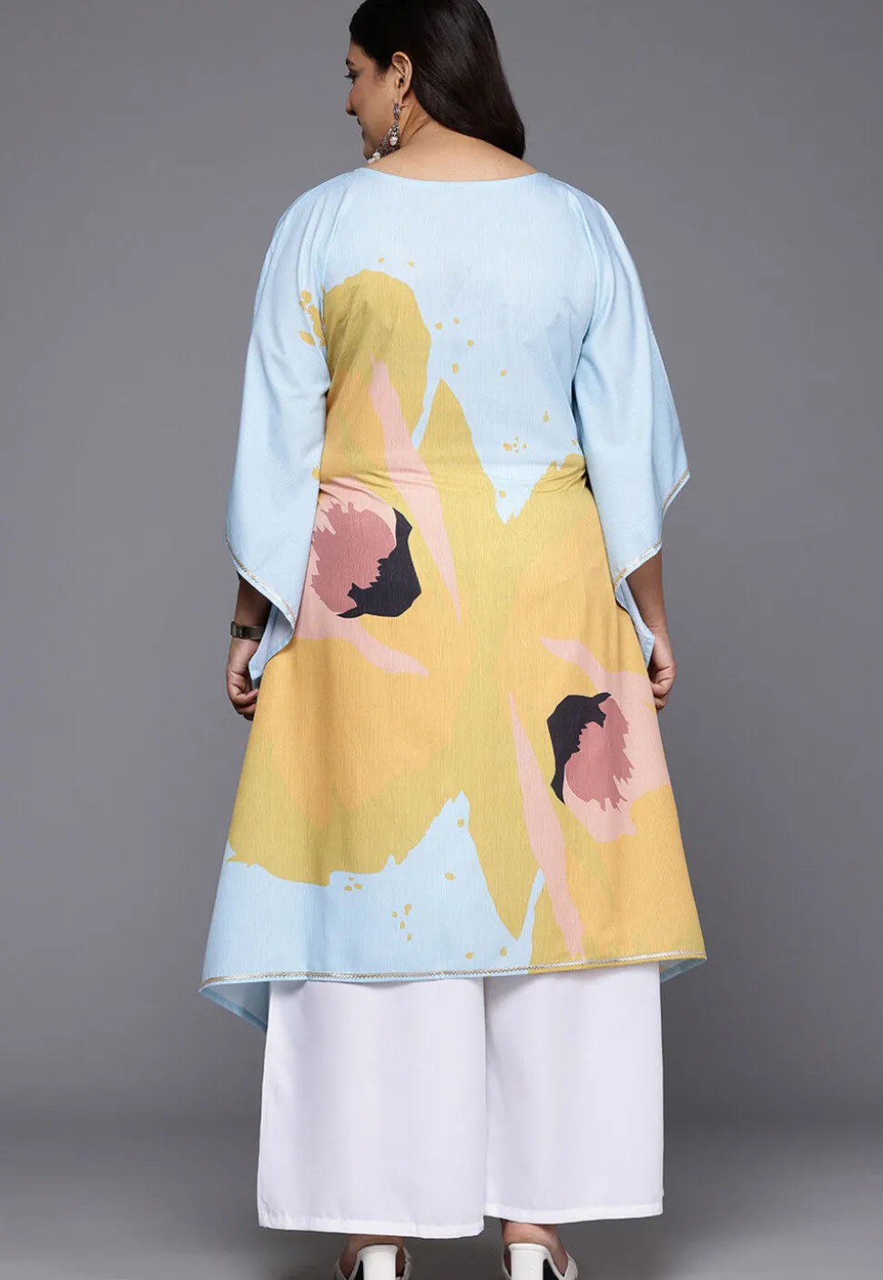 Digital Printed Crepe Kaftan Set in Sky Blue